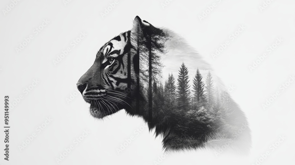 Tiger Blending In Blending tiger stripes with a forest landscape, creating a powerful and ...