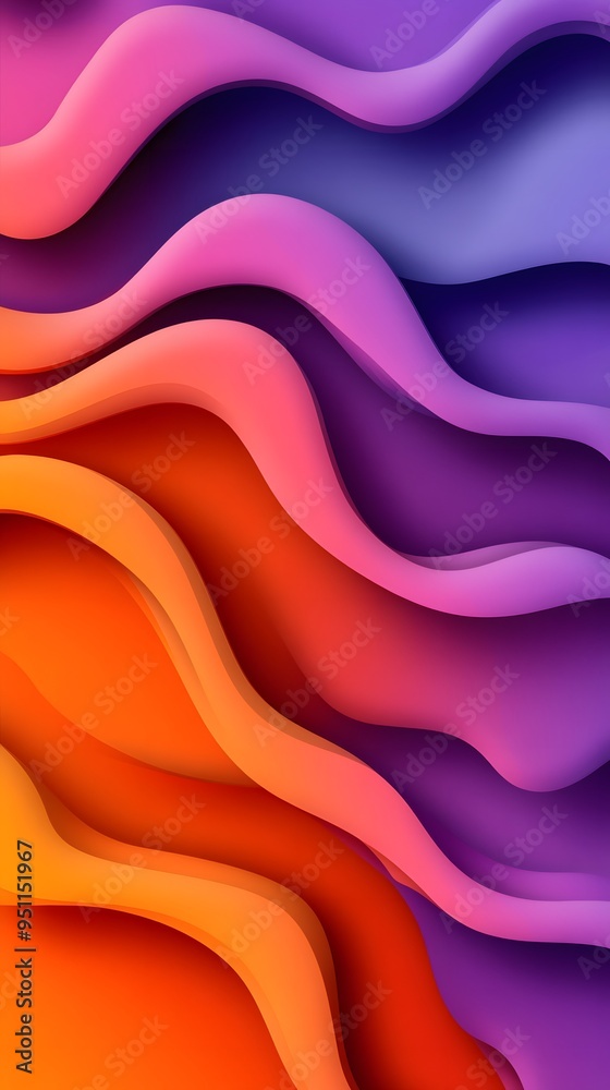 Fototapeta premium Wave Gradient, Orange and Purple Shapes, Abstract Image, Texture, Pattern Background, Wallpaper, Cover and Screen for Smartphone, PC, Laptop, 9:16 and 16:9 Format