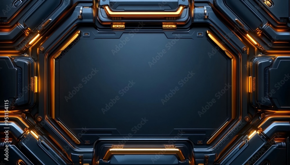 Abstract Futuristic Panel with Glowing Orange Lines Abstract Futuristic Panel with Glowing Orange Lines