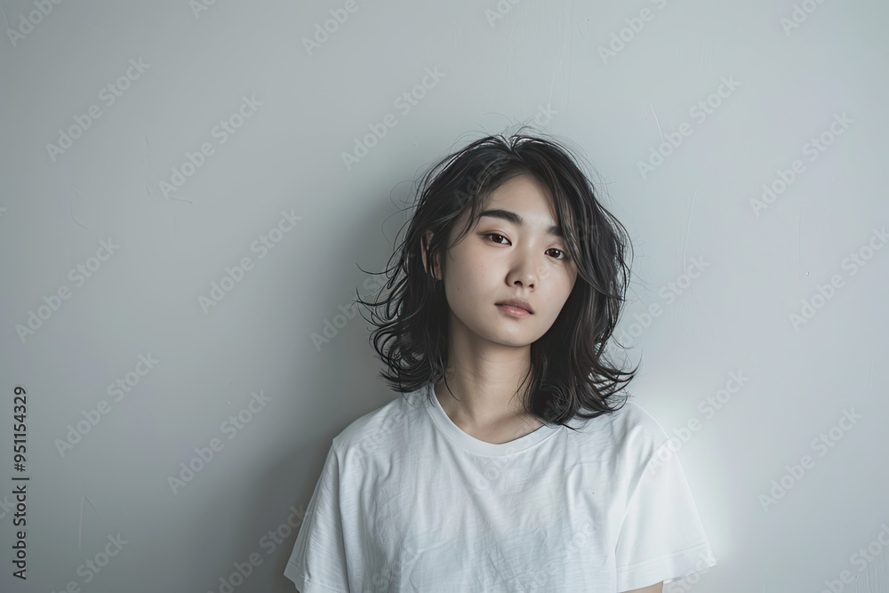 Modern Simplicity: Woman Against Matte Gray Wall Modern Simplicity: Woman Against Matte Gray Wall