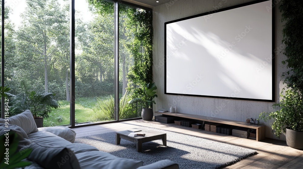 Fototapeta premium Digital whiteboard with touch screen, ultra-thin and frameless, on a wall, displaying a presentation