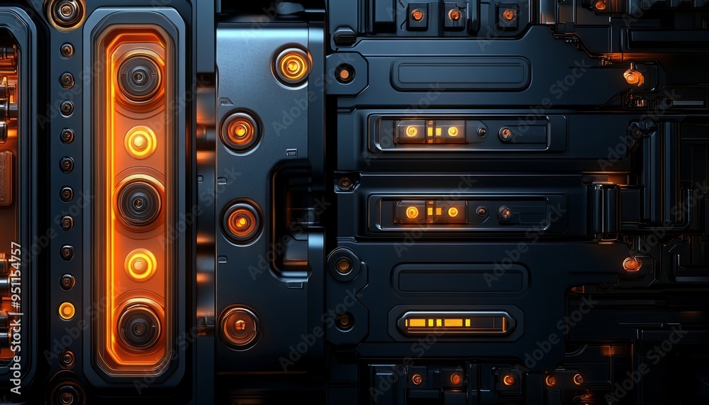 Futuristic Black Panel with Glowing Orange Lights Futuristic Black Panel with Glowing Orange Lights