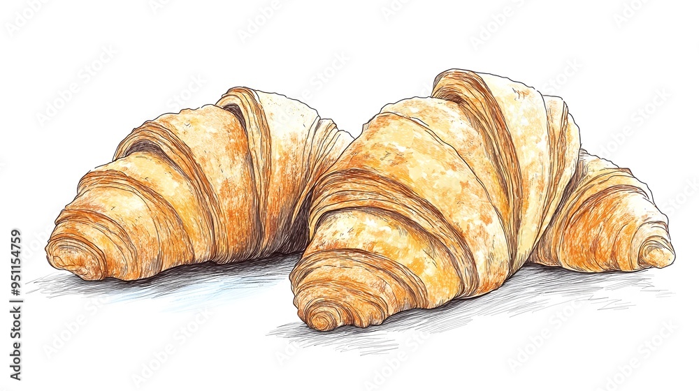 Elegant Croissant with Colorful Pencil Shading and Clean Lines Elegant Croissant with Colorful Pencil Shading and Clean Lines