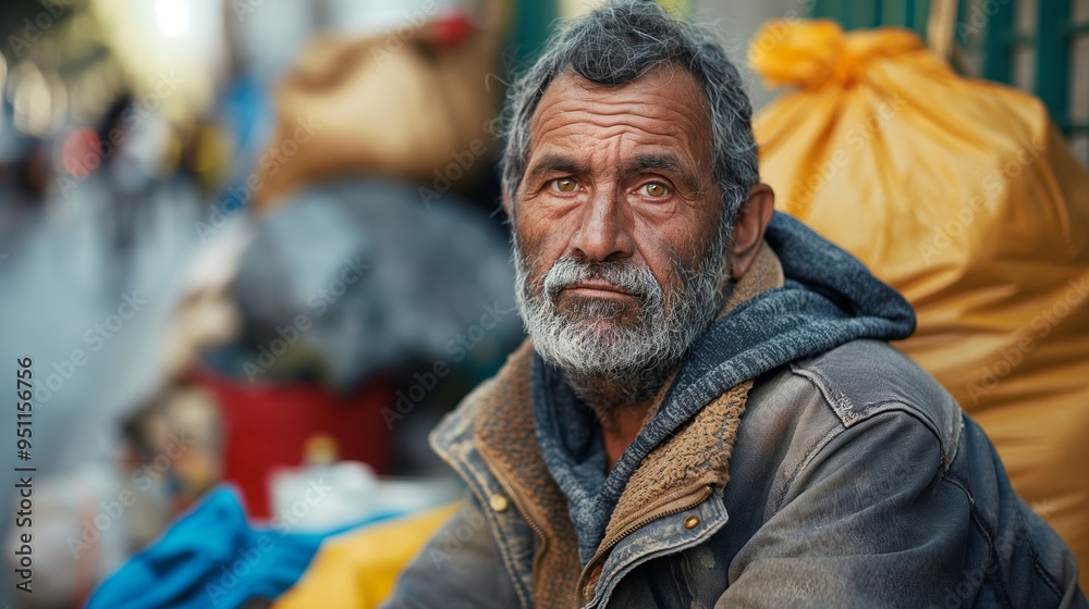 Homeless man sitting on the street. Homeless man sitting on the street.