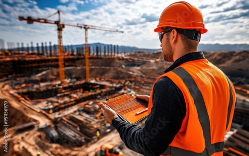 A construction engineer at a desert construction site