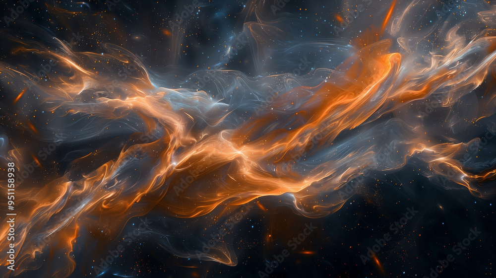 Abstract nebula with glowing orange and blue gas clouds in deep space Abstract nebula with glowing orange and blue gas clouds in deep space