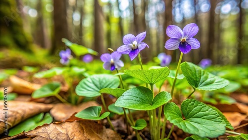 Close up of Indian Medicinal Plant Viola Odorata or Banafsha growing in dense forest, Indian, Medicinal plant photo