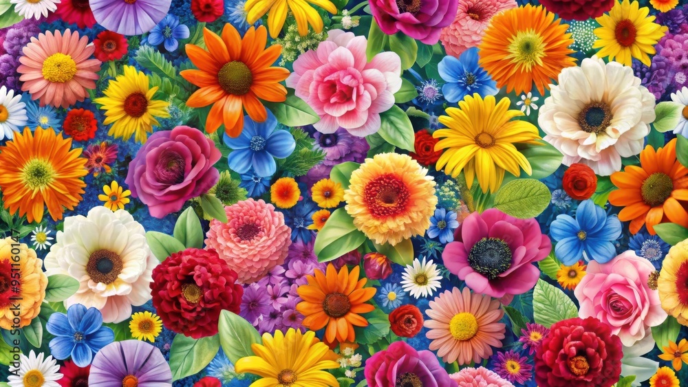Seamless pattern of colorful flowers on a mixed background, floral, seamless, pattern, vibrant, flowers, colorful Seamless pattern of colorful flowers on a mixed background, floral, seamless, pattern, vibrant, flowers, colorful