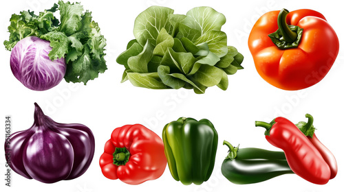 Fresh Vegetables Collection Red Green Purple Peppers Onion Cabbage Lettuce