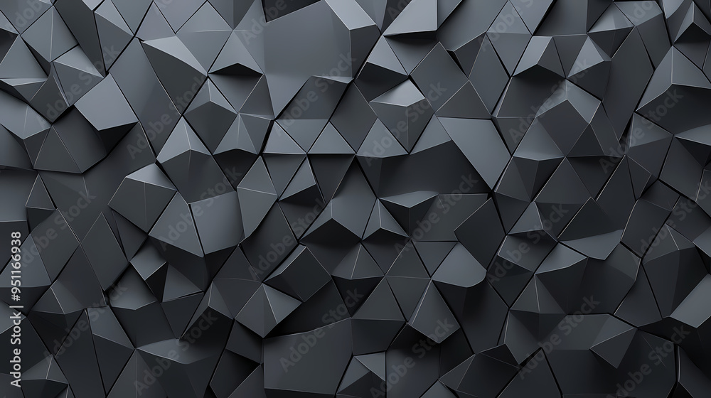 Fototapeta premium Black low poly geometric background, dark 3d abstract texture with sharp triangular shapes, matte charcoal polygonal surface for modern design