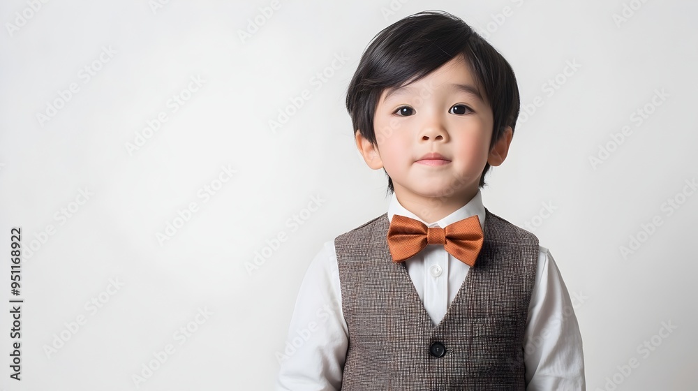 Elegantly Dressed Asian Child Musician Posing in Studio Elegantly Dressed Asian Child Musician Posing in Studio