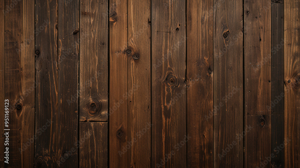 Fototapeta premium Fond de planche de bois marron foncé, papier peint. Vieux fond en bois texturé foncé grunge, la surface de la vieille texture de bois brun, vue de dessus lambris en bois de pin brun. 