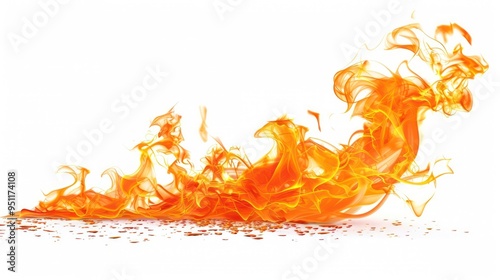 Fiery Abstract Flame on a White Background