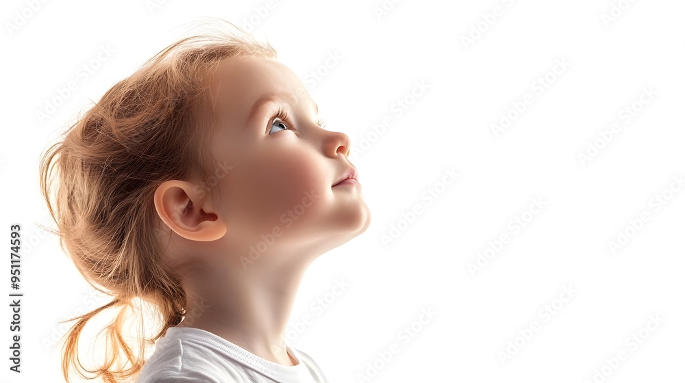 Pensive Child Gazing into the Distance on Clean White Background Pensive Child Gazing into the Distance on Clean White Background