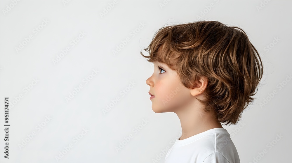 Pensive Child Profile on Simple White Background Pensive Child Profile on Simple White Background
