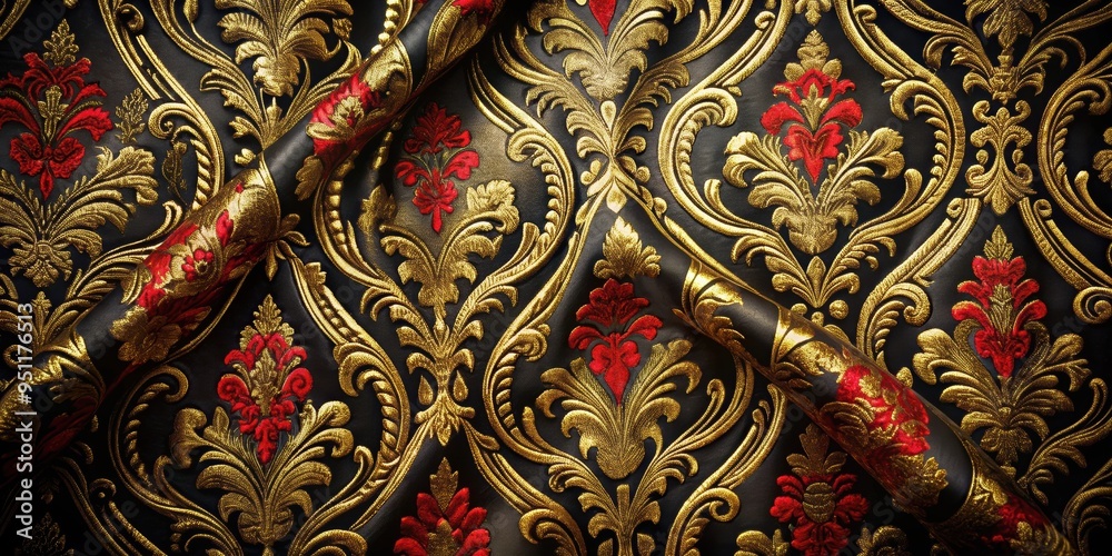Luxurious abstract black and gold fabric texture with hints of light, dark red perfect for a high-end background, luxury Luxurious abstract black and gold fabric texture with hints of light, dark red perfect for a high-end background, luxury