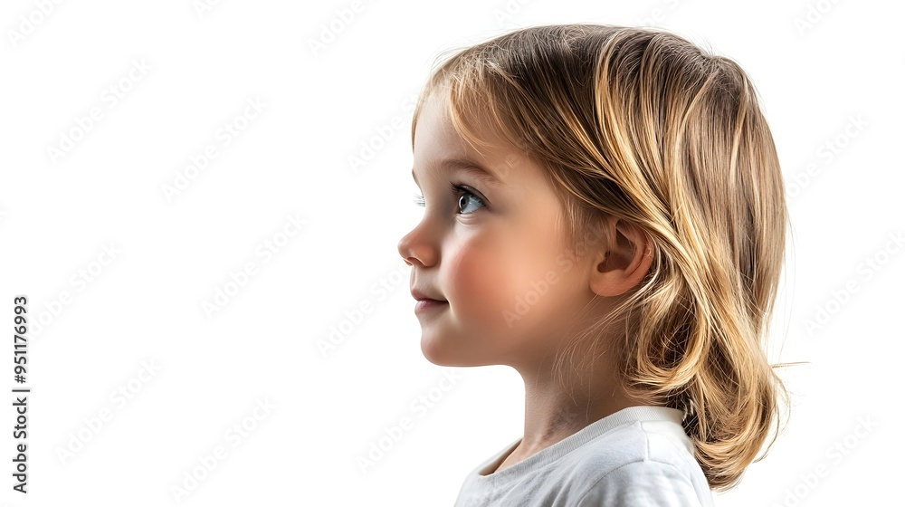Side Profile of a Thoughtful Child Looking Over Their Shoulder on a Clean White Background Side Profile of a Thoughtful Child Looking Over Their Shoulder on a Clean White Background