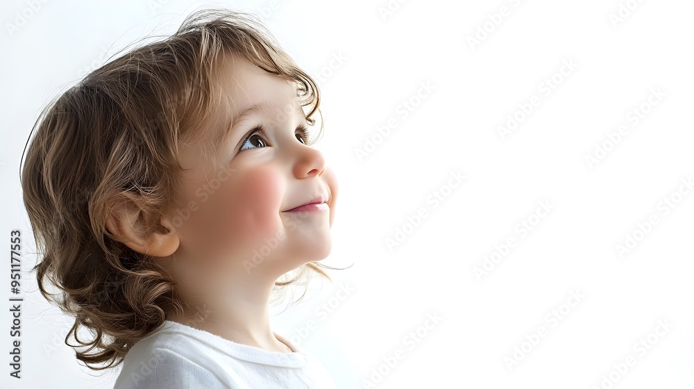Soft Smiling Child Profile with Ample Copy Space on Clean Background Soft Smiling Child Profile with Ample Copy Space on Clean Background