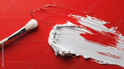 Red background with traditional Chinese calligraphy brushstroke and space for wishes. photo