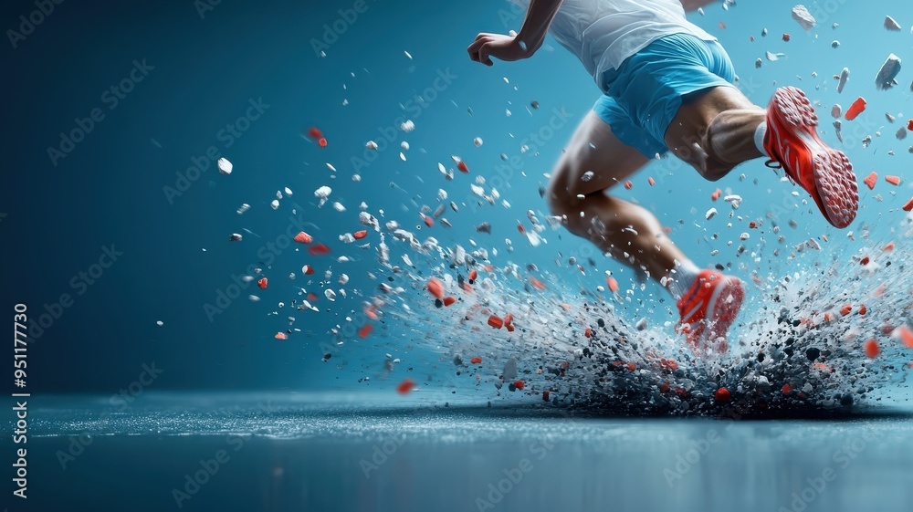 Surreal image of runner dissolving into colorful particles.