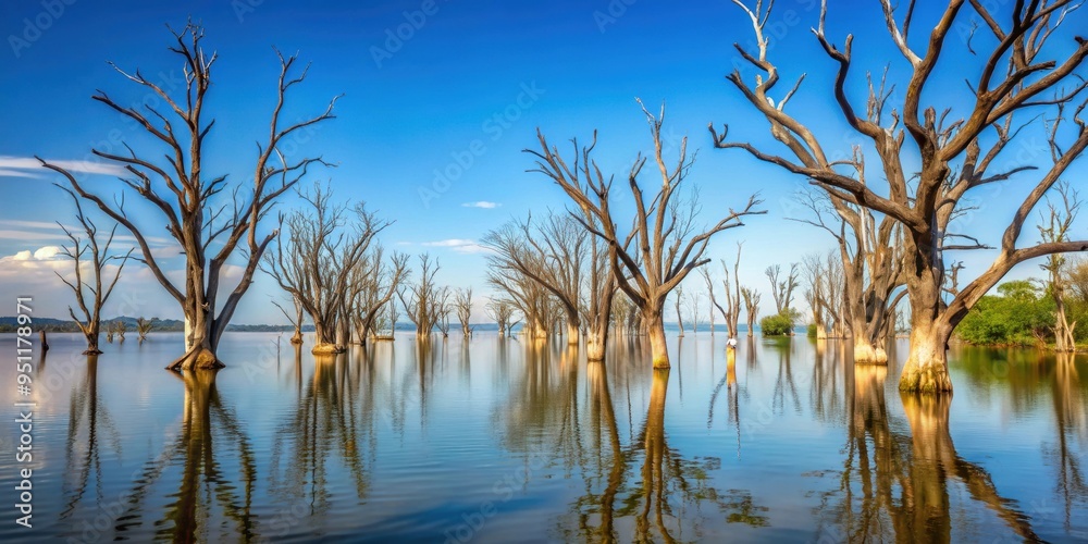 Dead trees floating in a river, nature, water, environment, decay, solitude, eerie, lifeless, branches, reflection Dead trees floating in a river, nature, water, environment, decay, solitude, eerie, lifeless, branches, reflection
