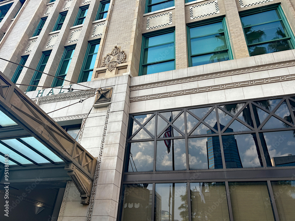 Fototapeta premium flag reflection in architectural window