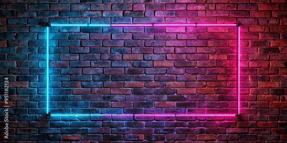 Empty background of aged brick wall with neon lights Empty background of aged brick wall with neon lights