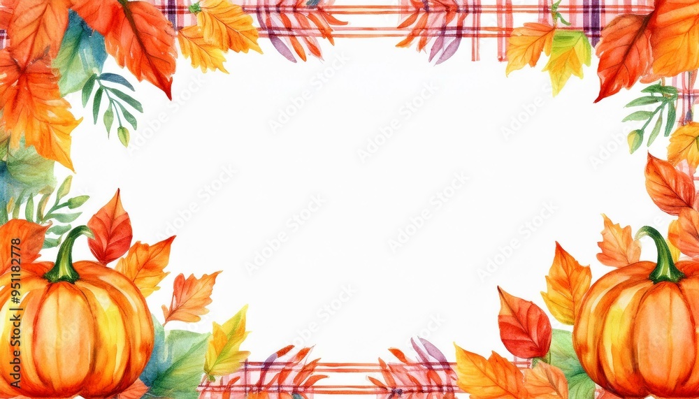 Fototapeta premium Autumn frame illustration with leaves and pumpkins