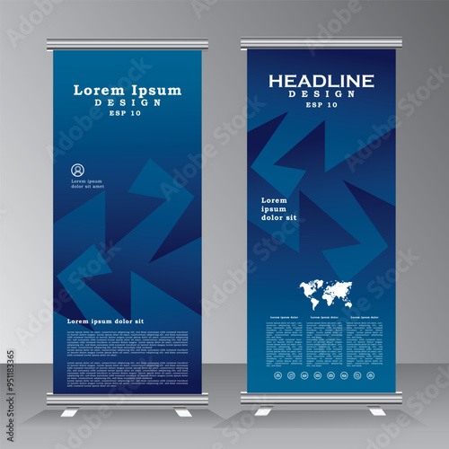 Modern Abstract Roll up banner design template, Vertical Banner for business, Blue colour modern x-banner for advertising. Print ready vector illustration