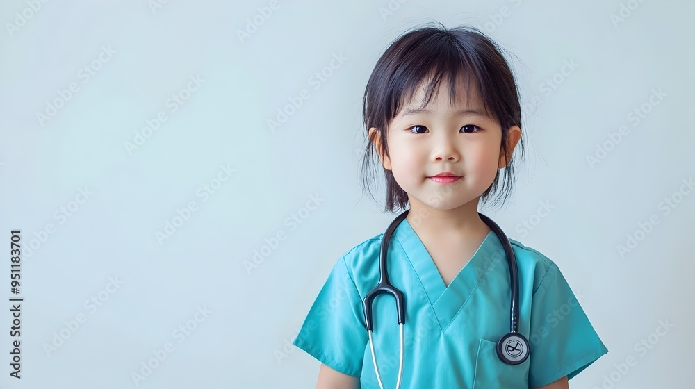 Young Asian Veterinary Student in Medical Scrubs with Stethoscope on White Background Young Asian Veterinary Student in Medical Scrubs with Stethoscope on White Background
