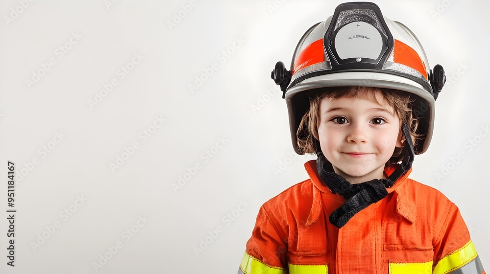 Young Firefighter in Uniform Standing Against Blank Background Young Firefighter in Uniform Standing Against Blank Background