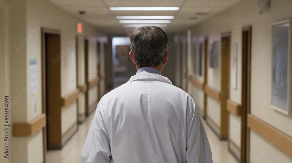 Man walking down a hospital corridor Man walking down a hospital corridor