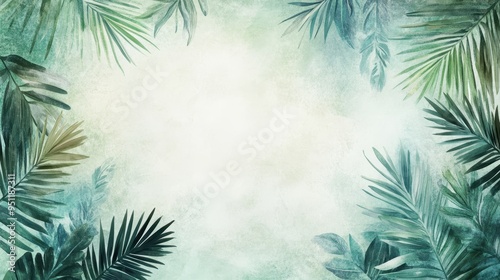 Wallpaper Mural Watercolor Green Palm Leaves Frame on Vintage Background. Torontodigital.ca