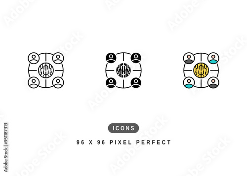 Crowdfunding Icon. Cryptocurrency Crowd Fundraising Pictogram Graphic Illustration. Isolated Simple Line Icon For Infographic, App and Web Button.