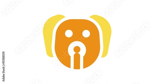 Simple dog face with orange, yellow, white eyes, nose, mouth. Ideal for petrelated designs, logos, pet care materials, and childrens products. photo