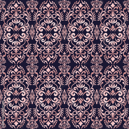 Classical Damask seamless pattern, Wallpaper in the style of Baroque, Vintage background, Luxury floral Graphic pattern for fabric, curtain, packaging, Vector Illustration for Elegant Textile Design