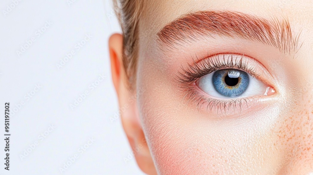 Obraz premium Closeup of a teenage girl with acne scars on her cheeks, with a slight smile on her face