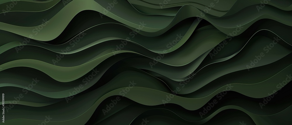 Abstract Green Wave Pattern with 3D Depth and Subtle Shimmer Abstract Green Wave Pattern with 3D Depth and Subtle Shimmer