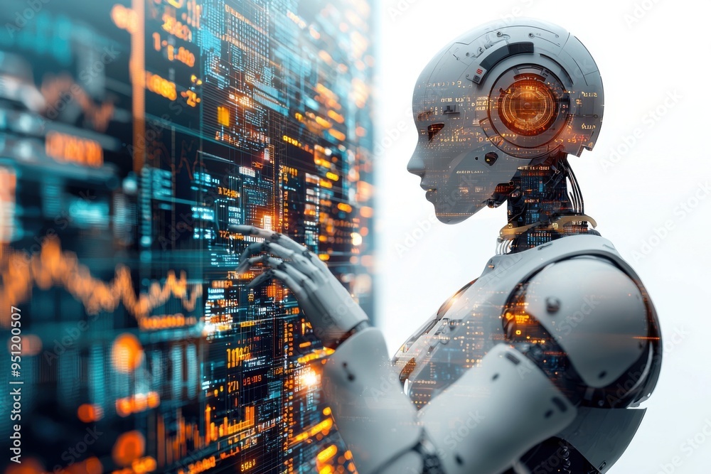 AI Robot Analyzing Data. AI Robot Analyzing Data.