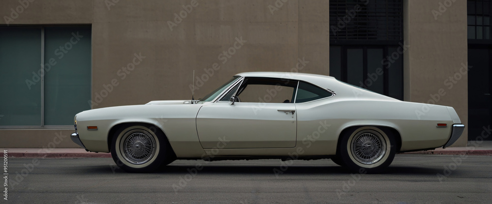 Fototapeta premium white classic car, vacations transportation horizontal automobile elegance 1950s old-fashioned Caribbean chrome model