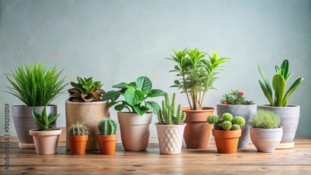 Variety of potted plants with different materials , plants, pots, decor, garden, greenery, succulents, diversity Variety of potted plants with different materials , plants, pots, decor, garden, greenery, succulents, diversity
