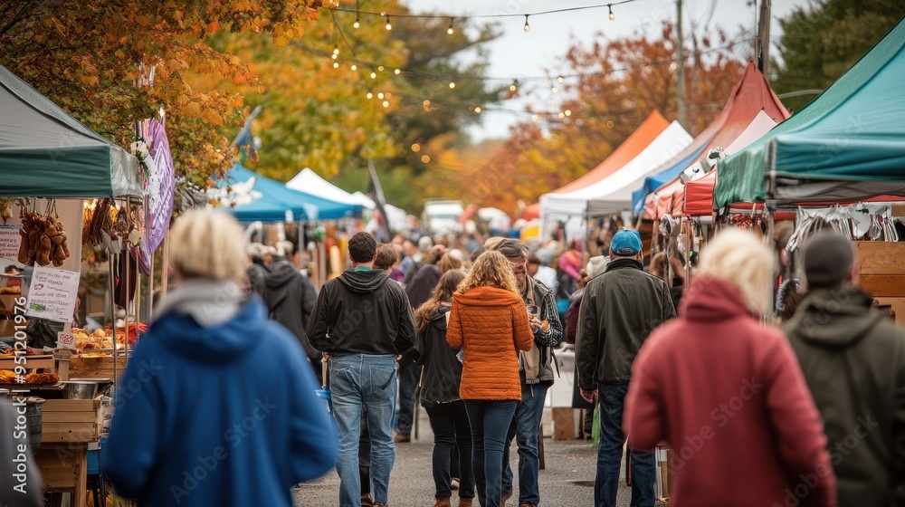 Vibrant Autumn Outdoor Market: Crowds, Tents, and Warm Hues Vibrant Autumn Outdoor Market: Crowds, Tents, and Warm Hues