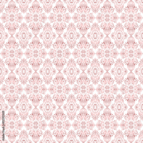Classic Damask rose gold seamless pattern, Wallpaper in the style of Baroque, Vintage background, Luxury floral Graphic pattern for fabric, curtain, packaging, Vector Illustration for Textile Design