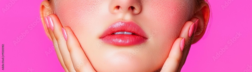 Fototapeta premium Teenage girl with acne around her mouth, looking away with a thoughtful expression