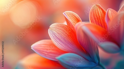 A macro shot of vibrant flower petals, with intricate details and vivid colors standing out against a soft, blurred background.