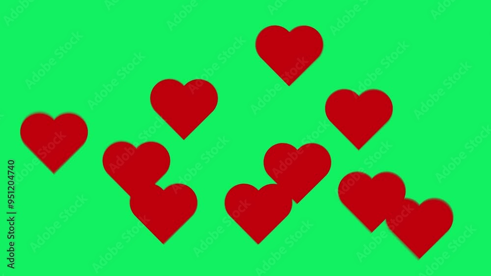 Randomly Wiggling Red Hearts with Vignette on a Green Screen. Dynamic Multiple Heart Animation with Wiggle Effect, Symbolizing Emotional Volatility and Connection. 4K Motion Graphics. Randomly Wiggling Red Hearts with Vignette on a Green Screen. Dynamic Multiple Heart Animation with Wiggle Effect, Symbolizing Emotional Volatility and Connection. 4K Motion Graphics.