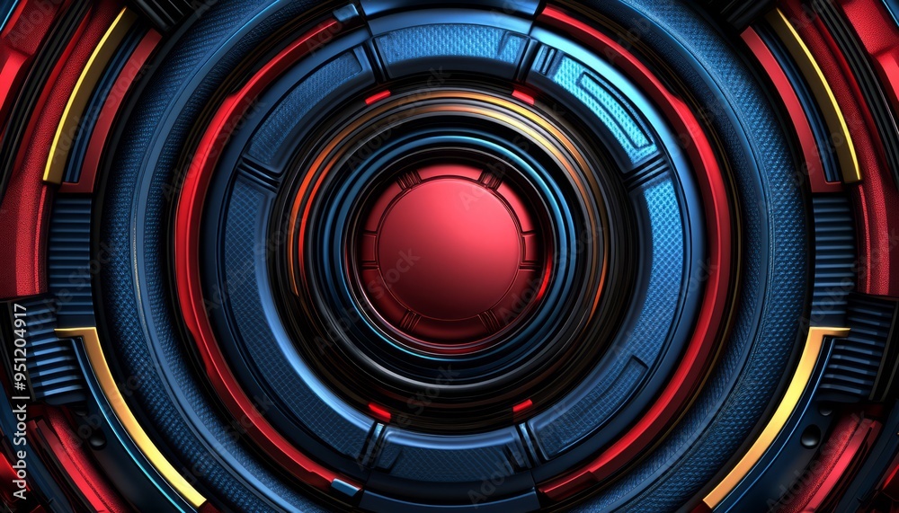 Abstract Circular Design with Red, Blue, and Gold Accents Abstract Circular Design with Red, Blue, and Gold Accents