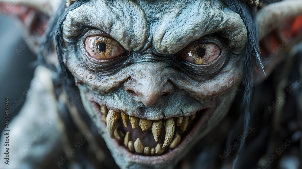 A terrifying goblin with sharp teeth, dressed in a spooky Halloween mask, intricate details, cinematic style, isolated on white background A terrifying goblin with sharp teeth, dressed in a spooky Halloween mask, intricate details, cinematic style, isolated on white background