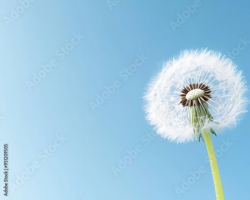 Sunny dandelion against a blue sky, abstract nature background