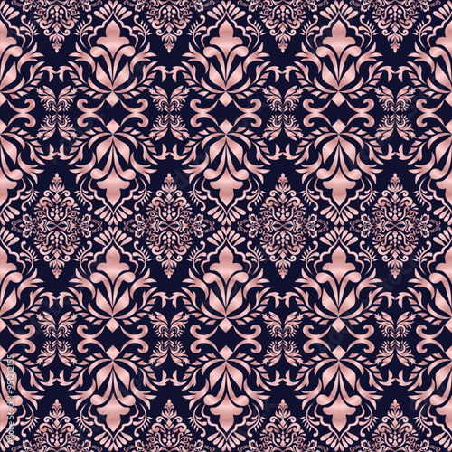 Classic Damask seamless pattern, Wallpaper in the style of Baroque, Vintage background, Luxury floral Graphic pattern for fabric, curtain, packaging, Vector Illustration for Elegance Textile Design